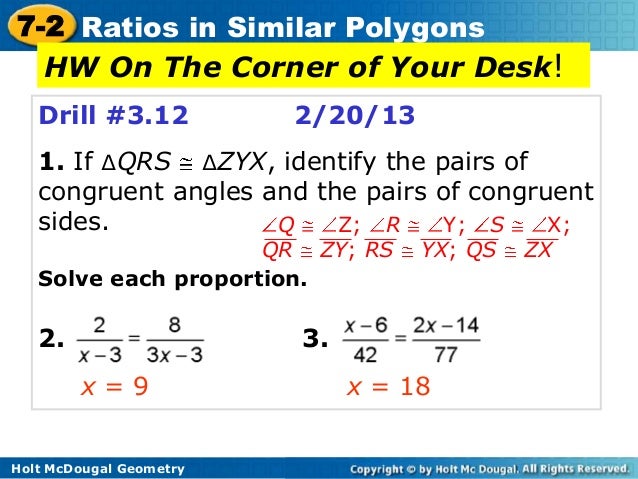HOLT GEOMETRY LESSON 7 2 PROBLEM SOLVING RATIOS IN SIMILAR